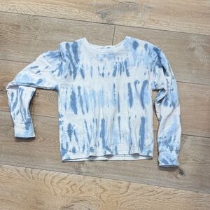 Athleta Kids White and Light Blue Tie-Dye Long Sleeve Top